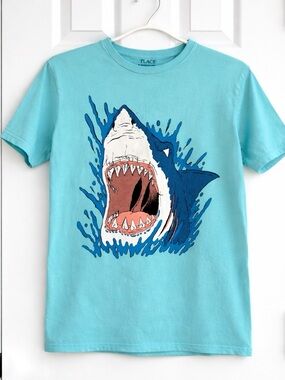 The Children’s Place Boys XL 14 Shark Graphic Tee Blue Ocean Shirt